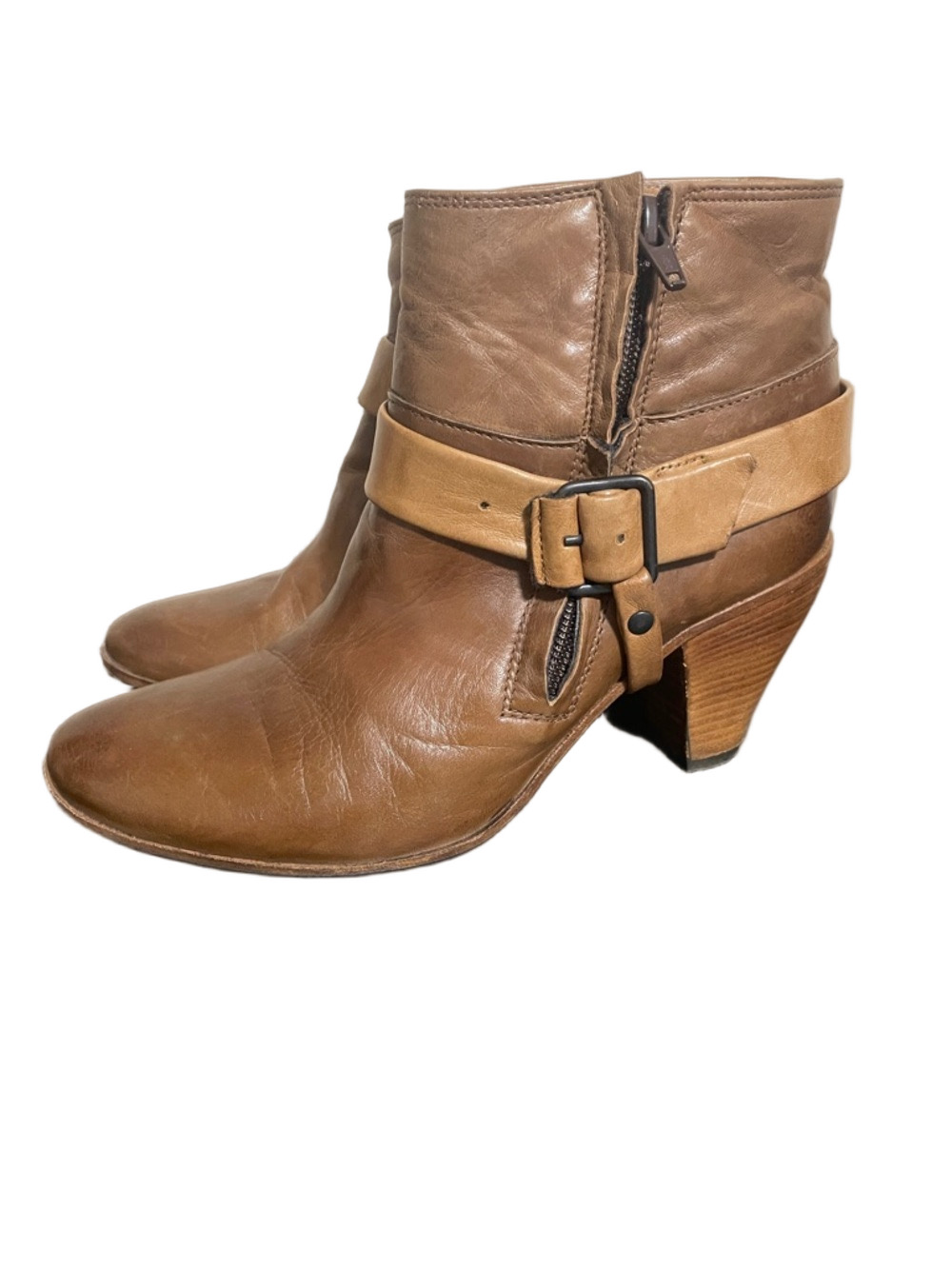 Moma Brown Leather Ankle Boots with Tan Strap Size 36